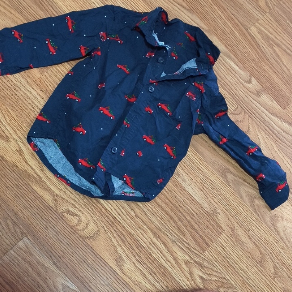 Blue and Red Button Down Shirt with Playful Lobster Print